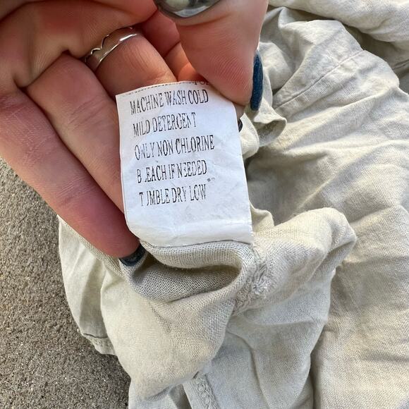Christina Vergani Made in Italy Beige Linen Tunic Dress Pockets Roll Tab Sleeve - Picture 6 of 6